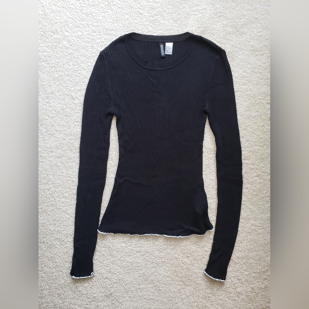 H&M Black Top with White Trimming
